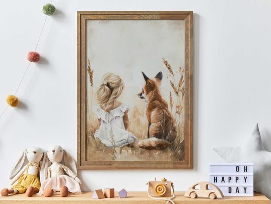 Fox Nursery Decor, Vintage Girl's Room Art, Forest Animal Wall Decor - WildfieldPrints