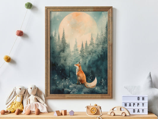 Fox Nursery Prints, Gender Neutral Kids Room Decor, Watercolor Wall Art - WildfieldPrints