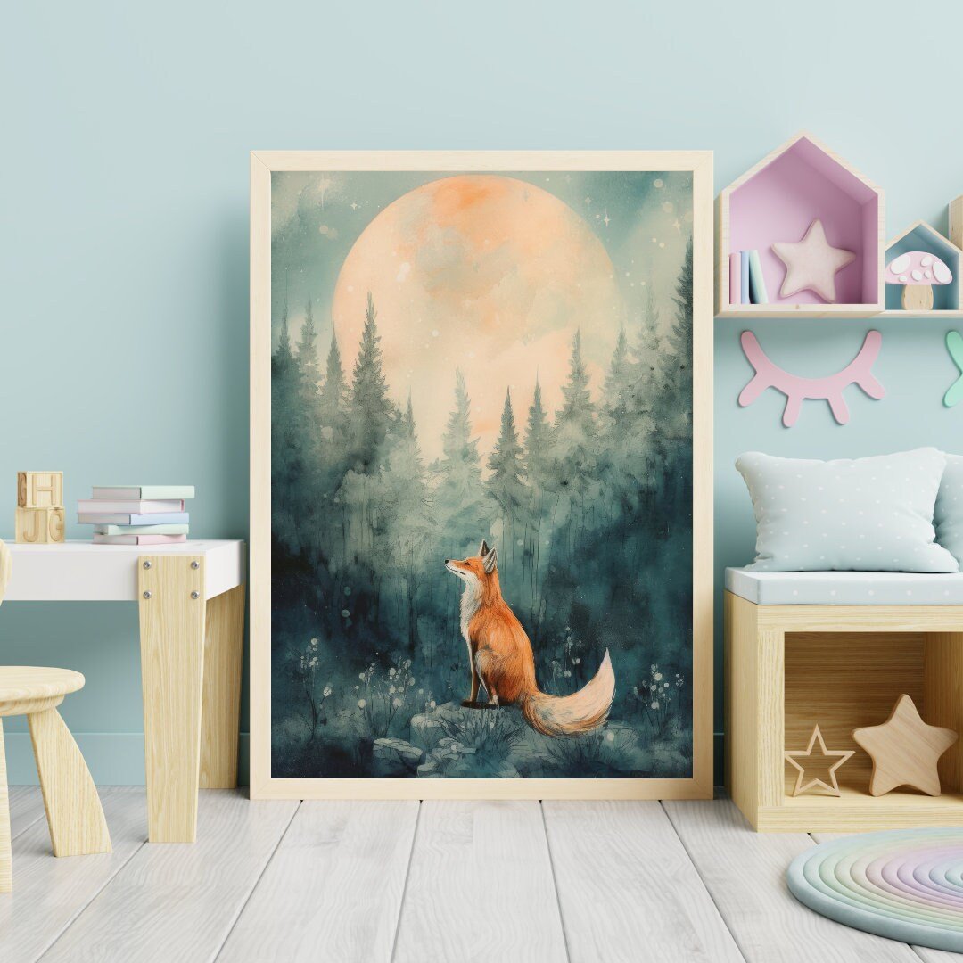 Red Fox Wall Art – Woodland Kids Room Print