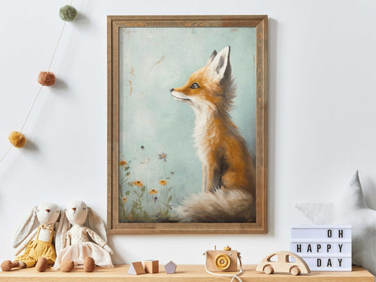 Fox Nursery Prints, Vintage Kids Room Decor, Red Fox Wall Art - WildfieldPrints