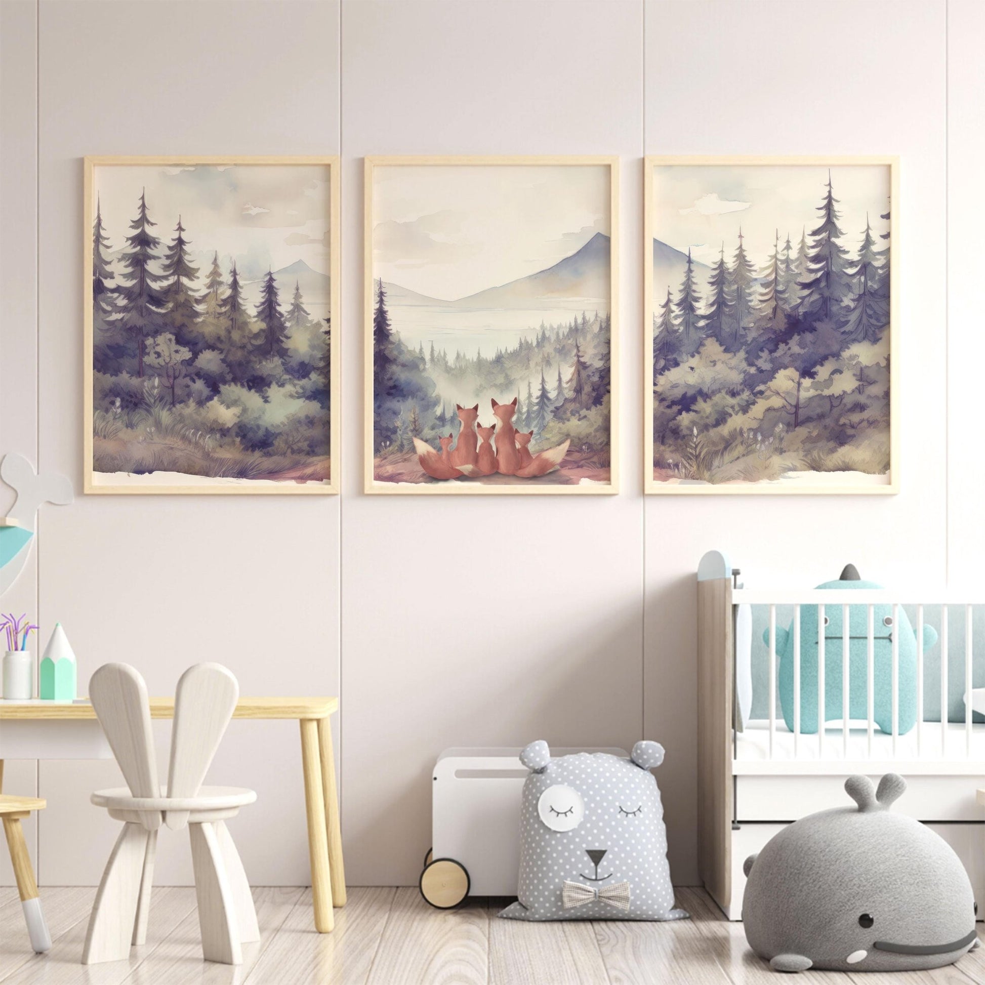 Fox Nursery Prints, Woodland Kids Room Decor, Family of 5 - WildfieldPrints