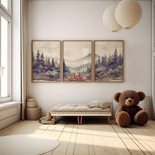 Fox Nursery Prints, Woodland Kids Room Decor, Family of 5 - WildfieldPrints