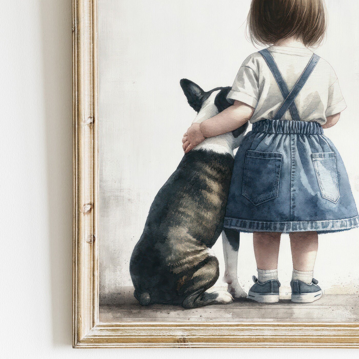 French Bulldog Art, Cute Dog Nursery Decor, Girl & Dog Illustration - WildfieldPrints