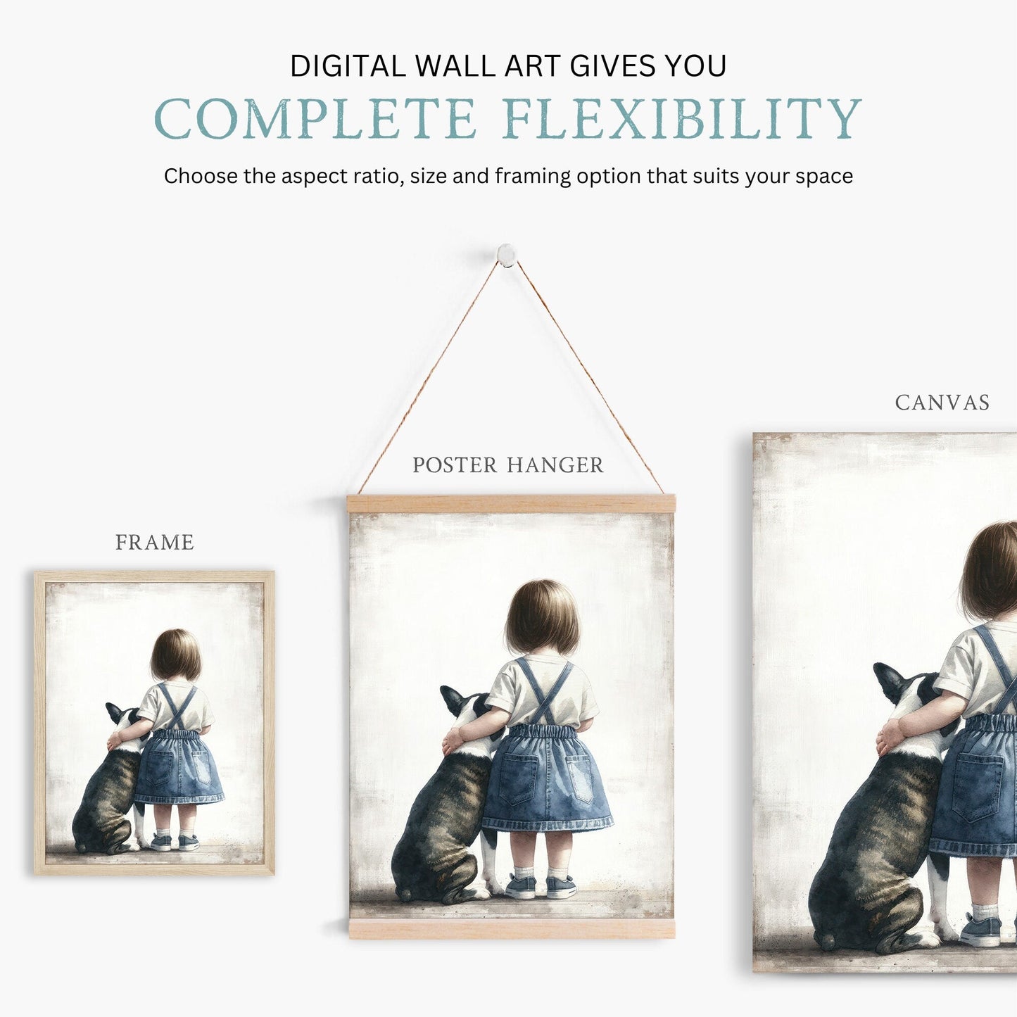 French Bulldog Art, Cute Dog Nursery Decor, Girl & Dog Illustration - WildfieldPrints