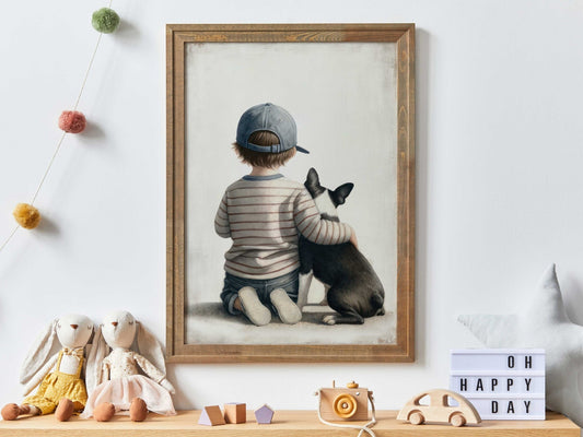 French Bulldog Nursery Wall Art, Boy & Dog Decor, Puppy Print - WildfieldPrints