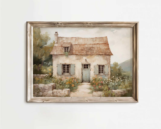 French Cottage Painting, Cottagecore Wall Art, Countryside Wall Decor, Stone House, Rustic Farmhouse Decor, Country Home, PRINTABLE Wall Art - My Store