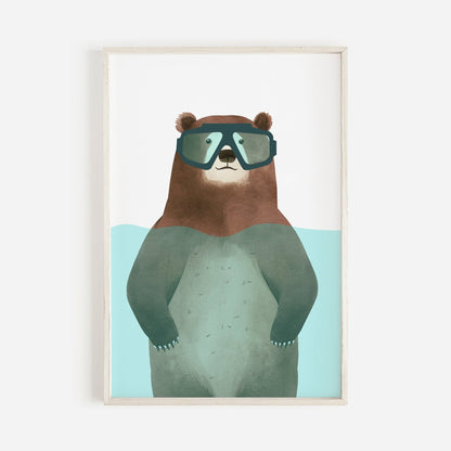 Funny Bear Nursery Wall Art, Minimalist Kids Room Decor, Animals Print - WildfieldPrints