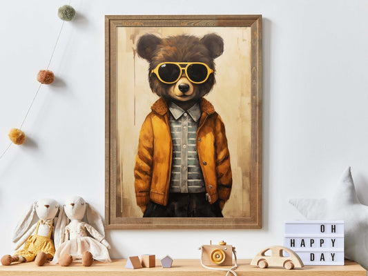 Funny Bear Prints, Animals in Glasses, Cool Boys Room Decor - WildfieldPrints