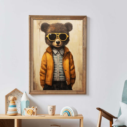 Funny Bear Prints, Animals in Glasses, Cool Boys Room Decor - WildfieldPrints