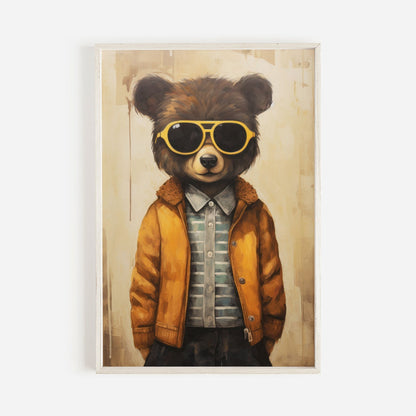 Funny Bear Prints, Animals in Glasses, Cool Boys Room Decor - WildfieldPrints