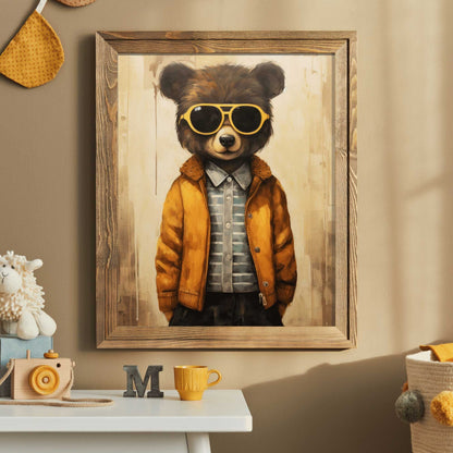 Funny Bear Prints, Animals in Glasses, Cool Boys Room Decor - WildfieldPrints