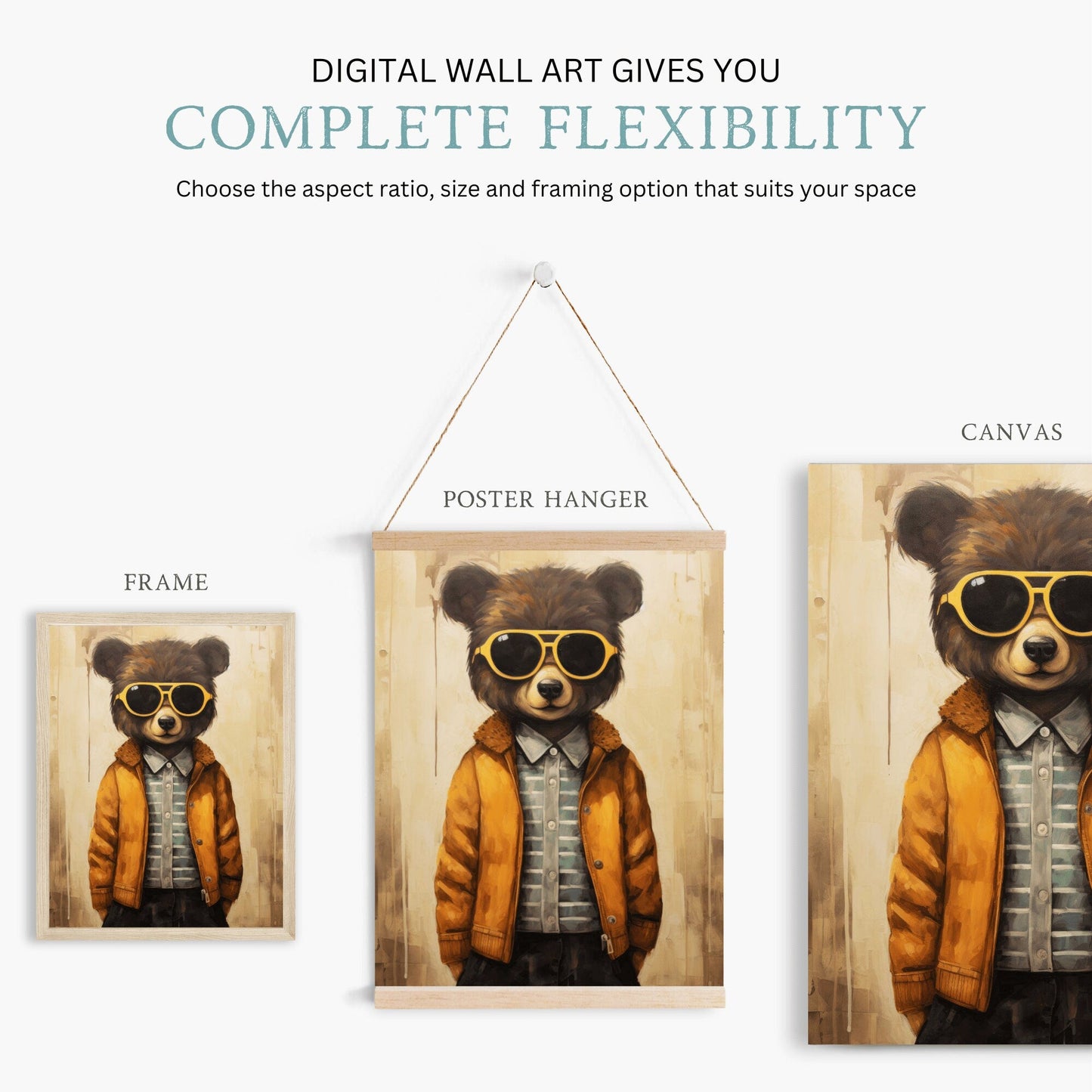 Funny Bear Prints, Animals in Glasses, Cool Boys Room Decor - WildfieldPrints