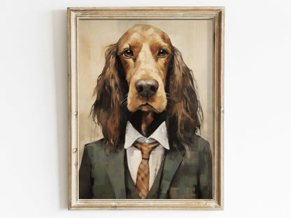 Funny Dog Art, Vintage Cocker Spaniel Portrait, Quirky Canine Decor - WildfieldPrints