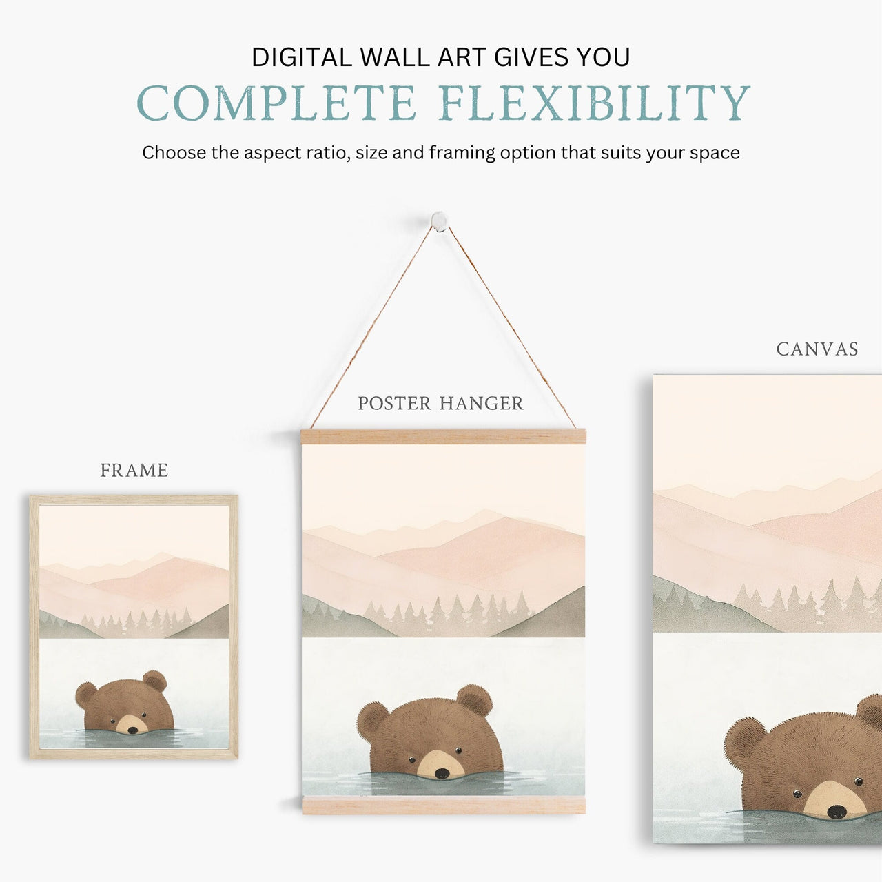 Whimsical Bear Wall Art – Animal Kids Room Print • Set of 3