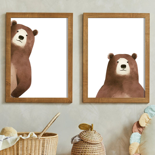Funny Peek - a - boo Bear Nursery Wall Art, Minimalist Watercolor Decor - WildfieldPrints