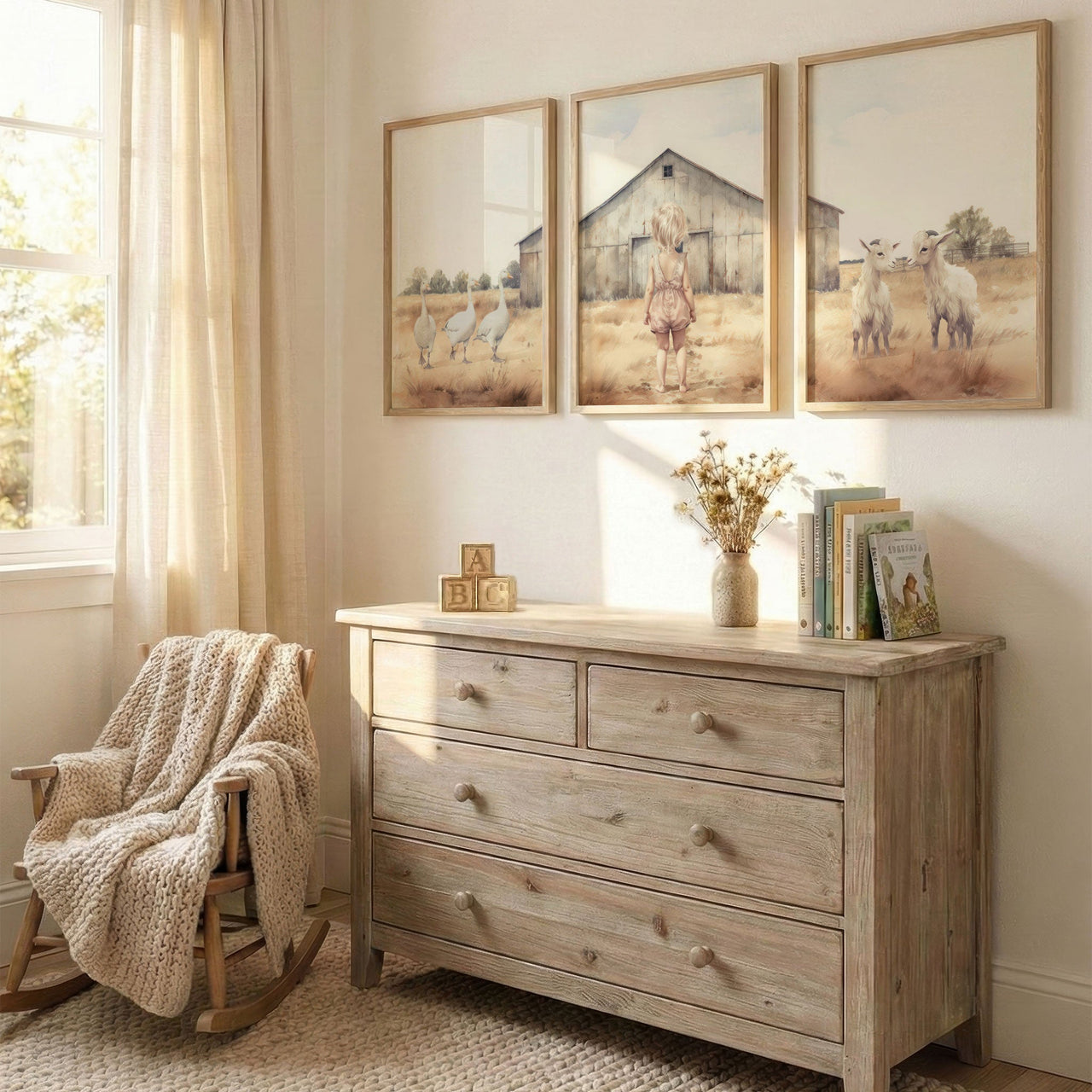 Geese and Goats Print – Farm Nursery Wall Art • Set of 3