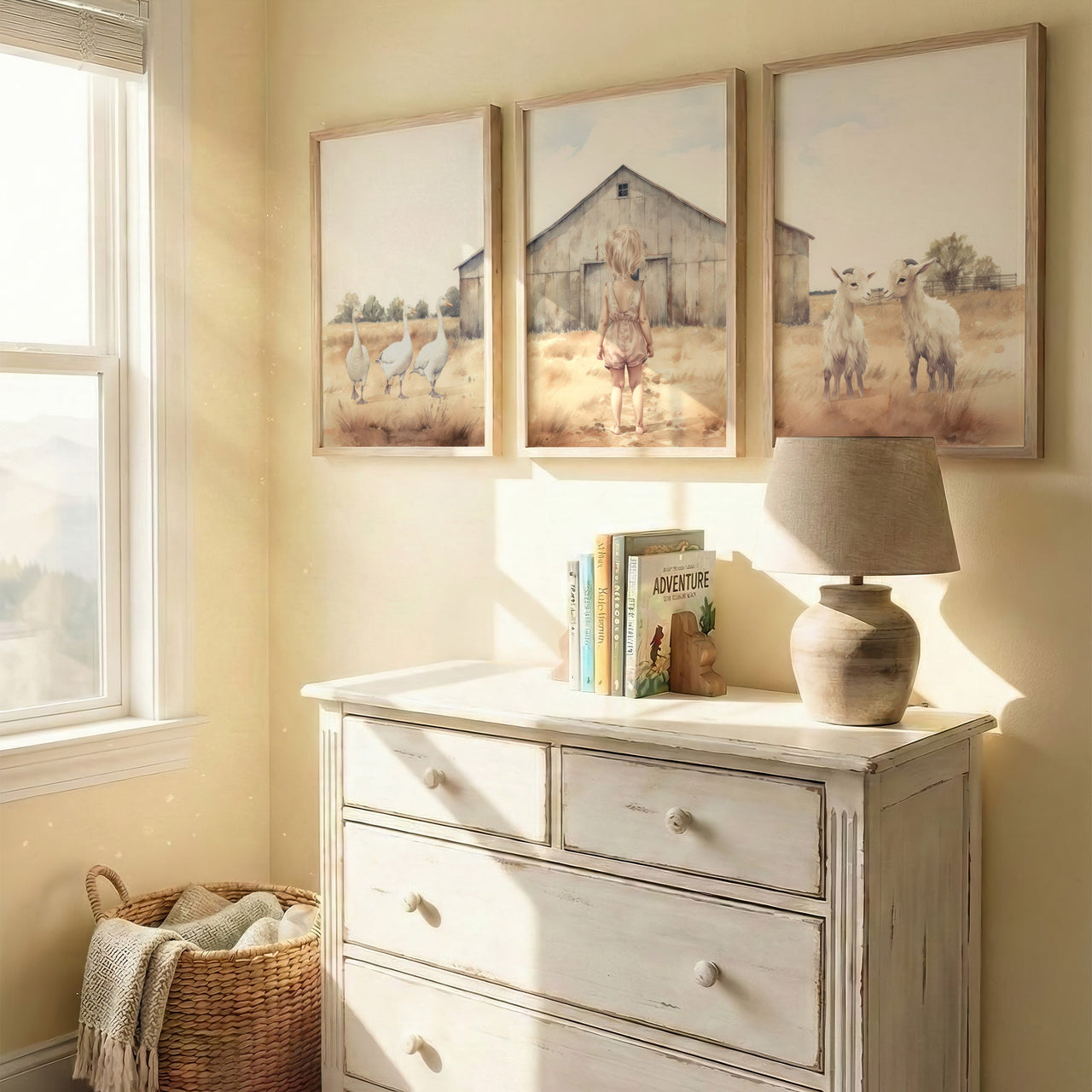 Geese and Goats Print – Farm Nursery Wall Art • Set of 3
