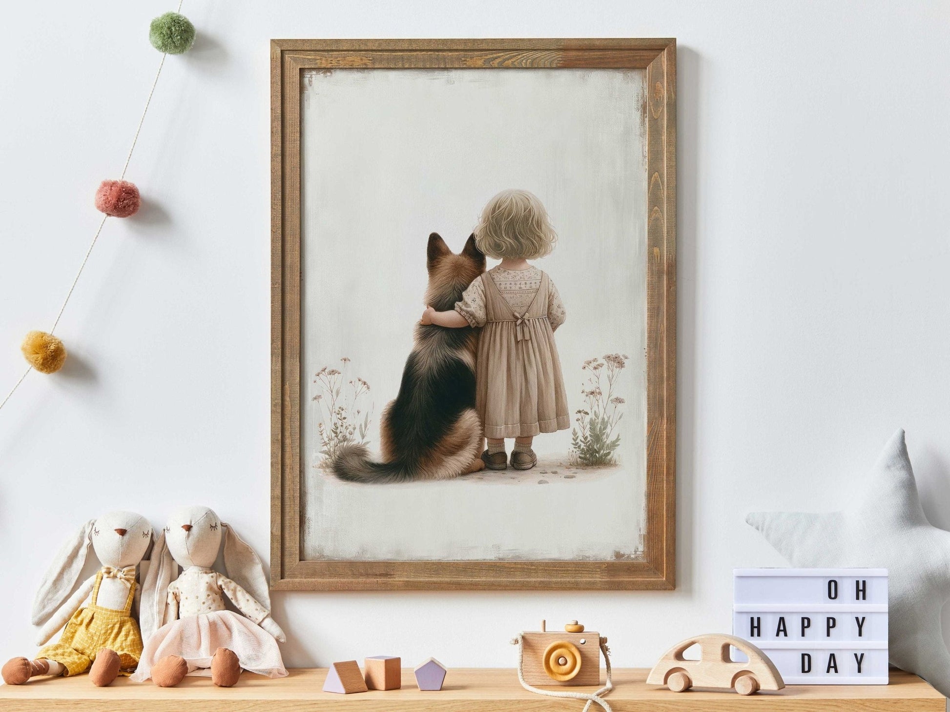 German Shepherd Art, Girl & Dog Decor, Playful Nursery Wall Decor - WildfieldPrints