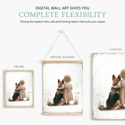 German Shepherd Art, Girl & Dog Decor, Playful Nursery Wall Decor - WildfieldPrints