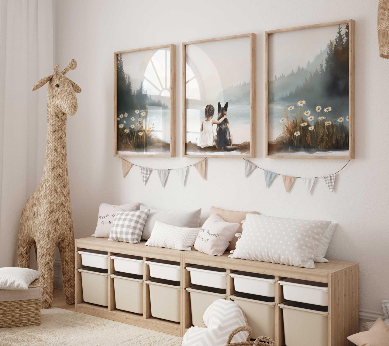 German Shepherd Wall Art – Dog Nursery Print for Kids Room • Set of 3