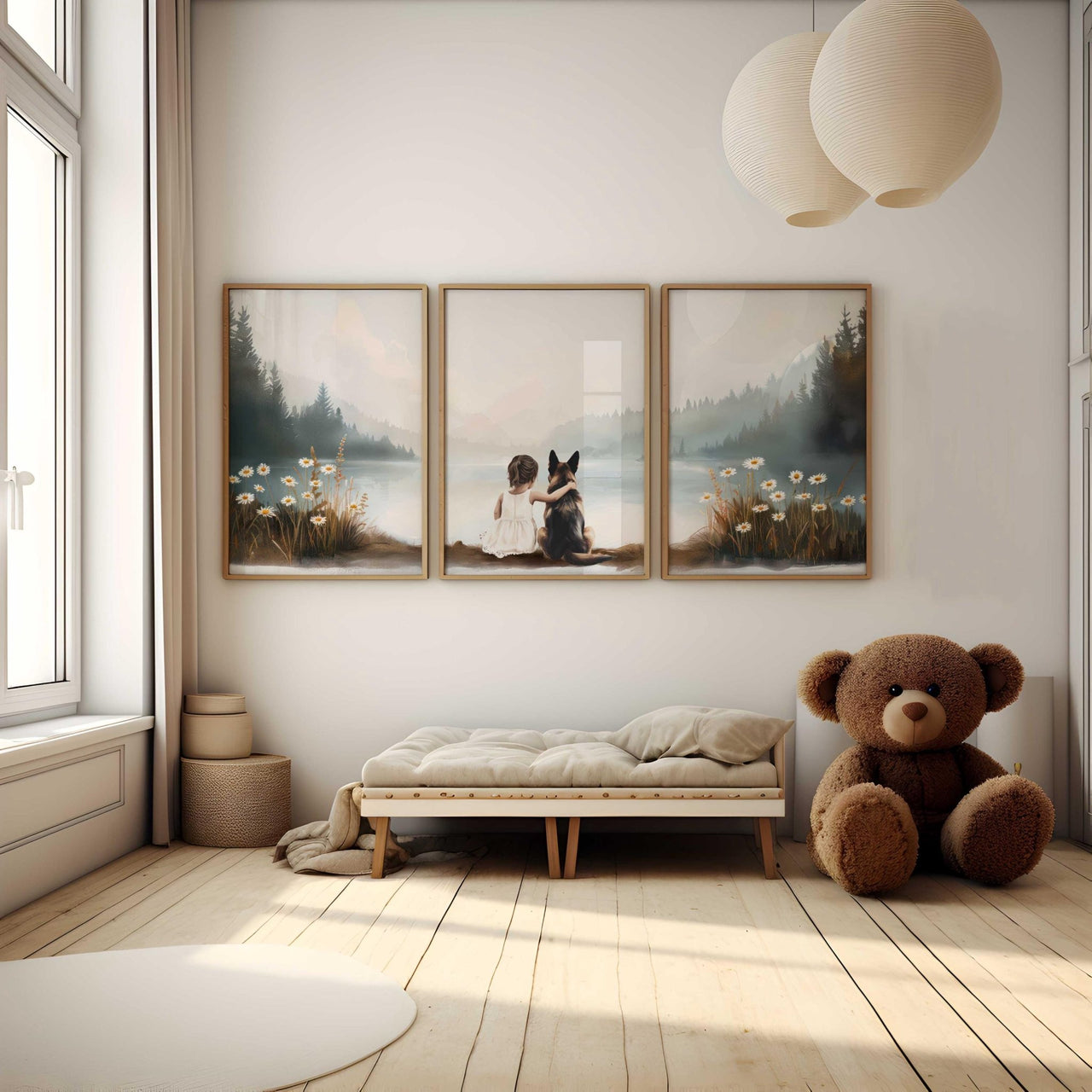 German Shepherd Wall Art – Dog Nursery Print for Kids Room • Set of 3