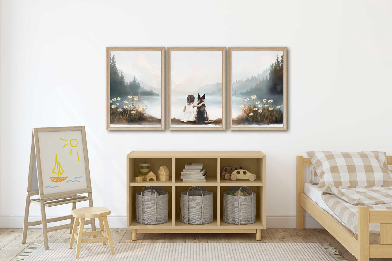 German Shepherd Wall Art – Dog Nursery Print for Kids Room • Set of 3