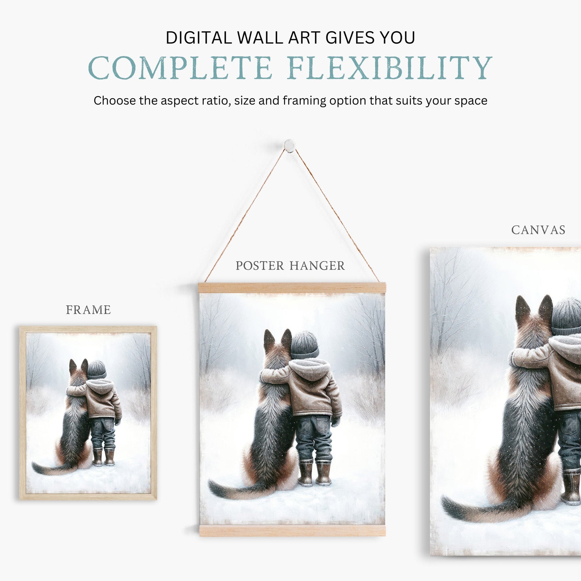 German Shepherd Art Print, Distressed Nursery Wall Decor, Winter Bond - WildfieldPrints