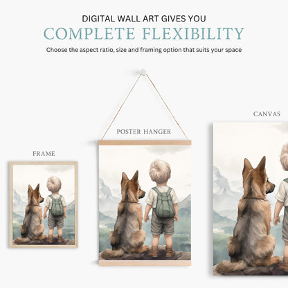 German Shepherd Nursery Art, Boy & Dog Decor, Dog Portrait - WildfieldPrints