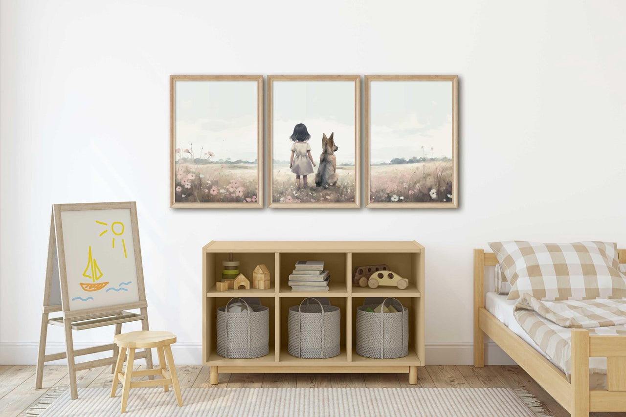 German Shepherd Wall Art – Dog Nursery Print for Girls • Set of 3