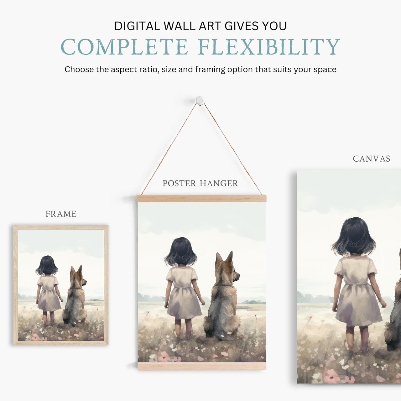 German Shepherd Wall Art – Dog Nursery Print for Girls • Set of 3