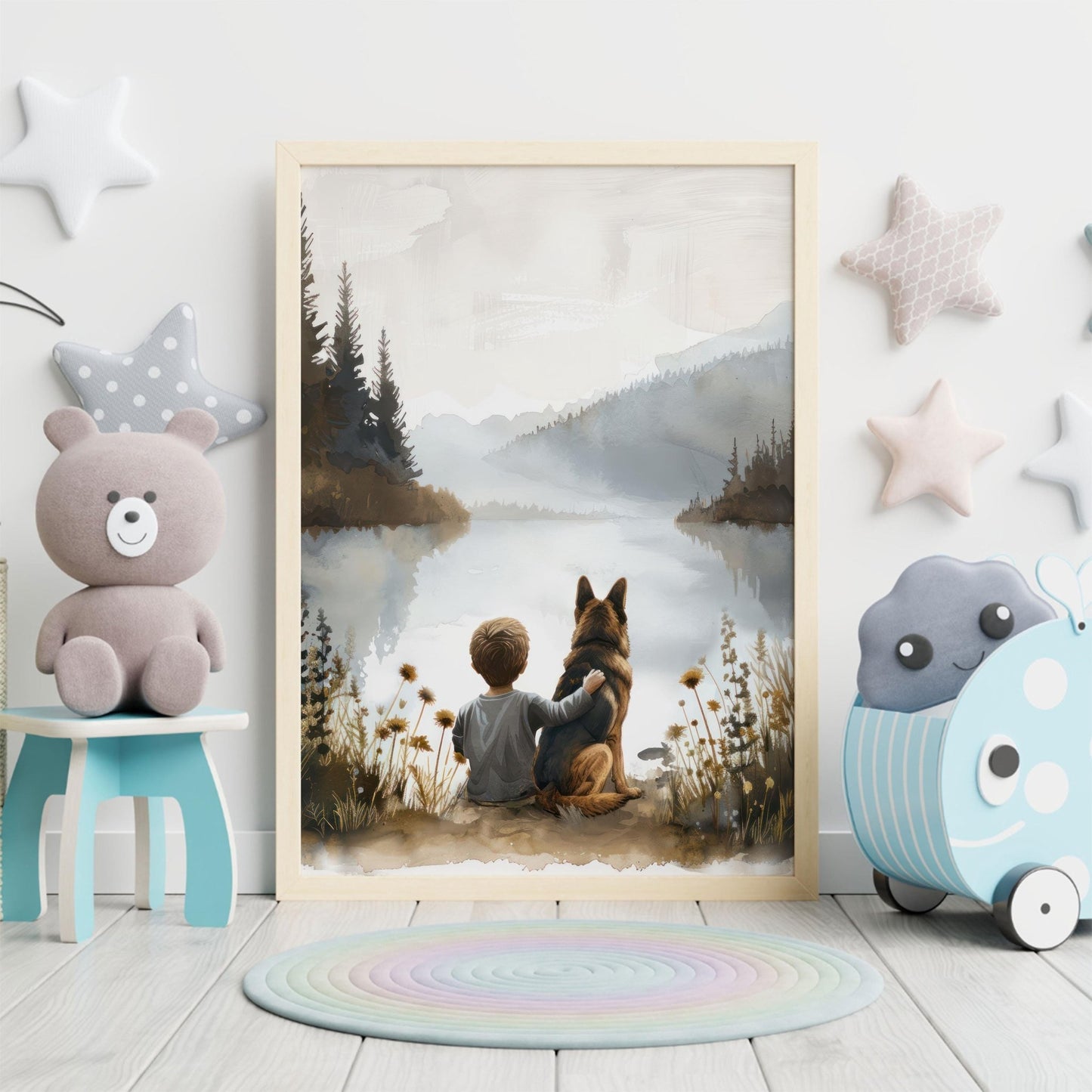 German Shepherd Nursery Art, GSD Painting, Dog Nursery Decor, Boy & Dog Print, Boy Room Dog Decor, GSD Mom Gift,PRINTABLE Dog Decor for Kids - My Store