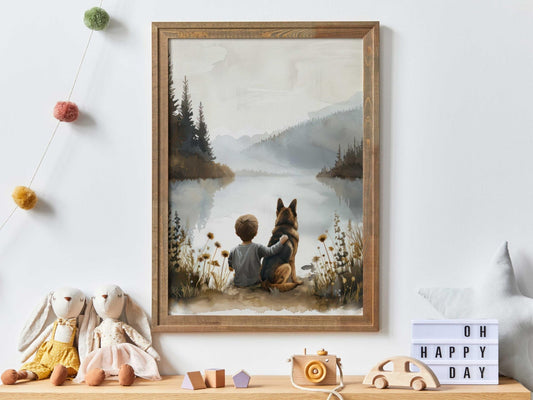 German Shepherd Nursery Art, GSD Painting, Dog Nursery Decor, Boy & Dog Print, Boy Room Dog Decor, GSD Mom Gift,PRINTABLE Dog Decor for Kids - My Store