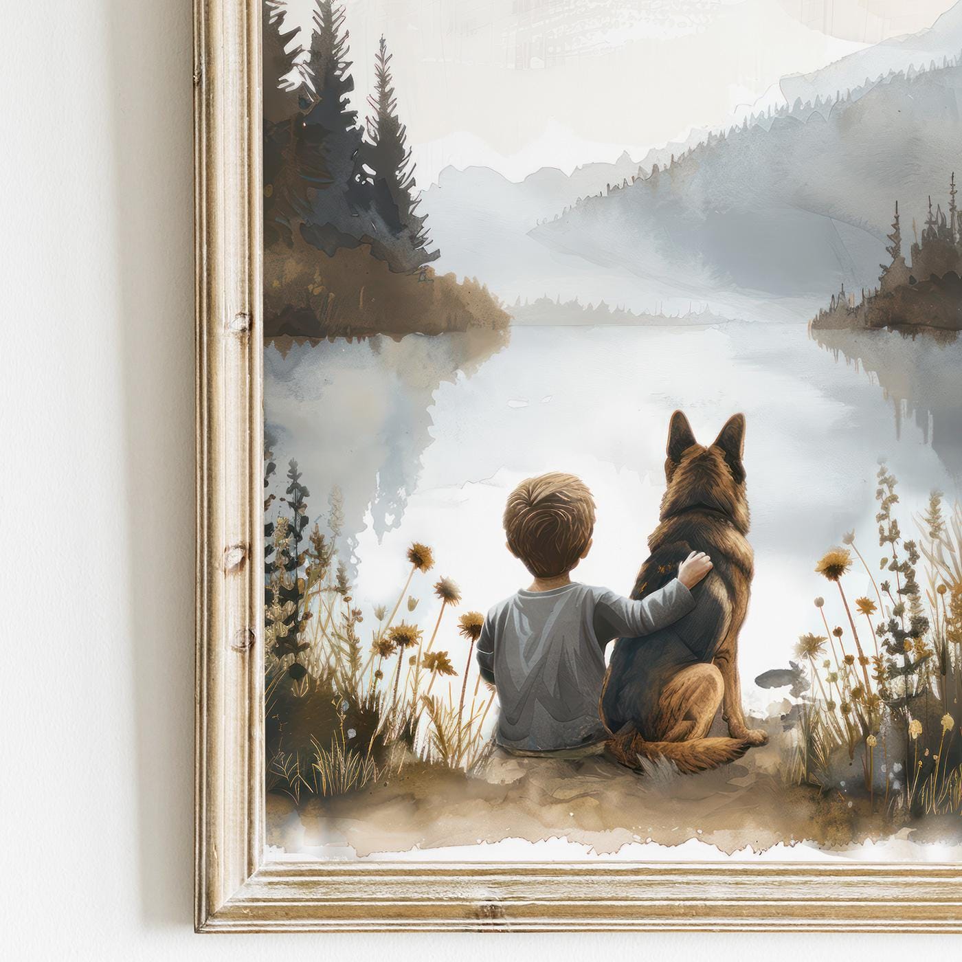 German Shepherd Nursery Art, GSD Painting, Dog Nursery Decor, Boy & Dog Print, Boy Room Dog Decor, GSD Mom Gift,PRINTABLE Dog Decor for Kids - My Store