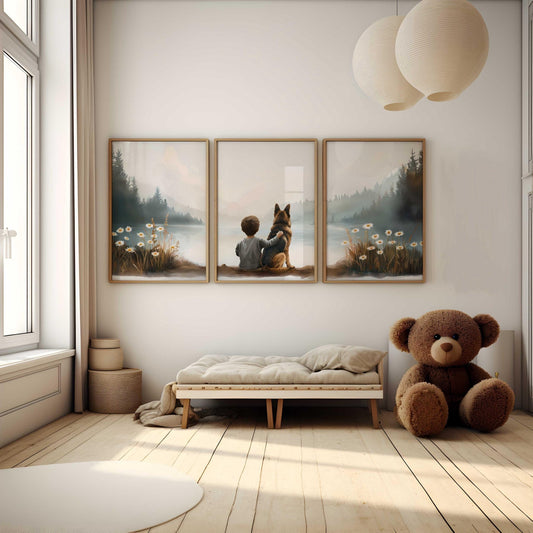 German Shepherd Nursery Art, GSD Print, Boy & Dog Decor - WildfieldPrints