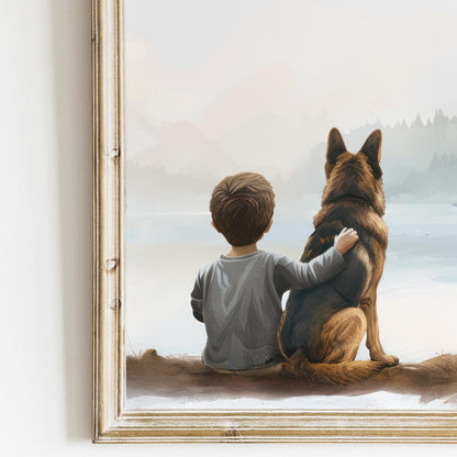 German Shepherd Nursery Art, GSD Print, Boy & Dog Decor - WildfieldPrints
