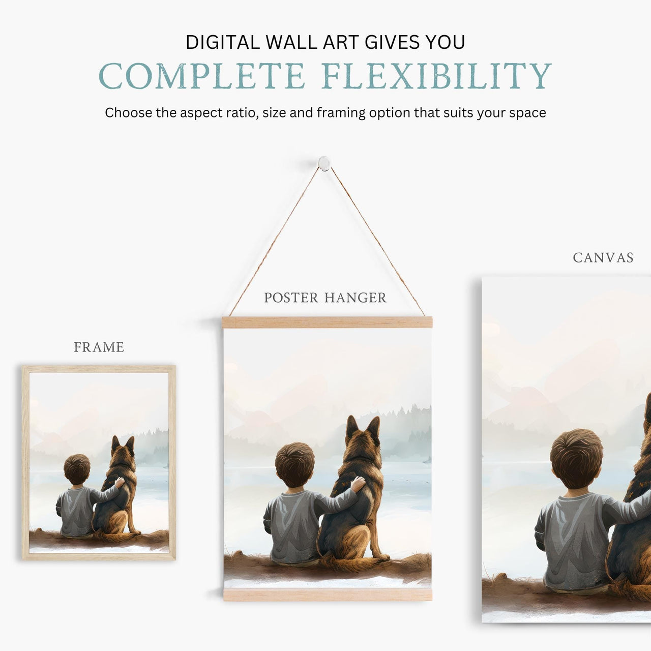 German Shepherd Print – Dog Boys Room Wall Decor • Set of 3