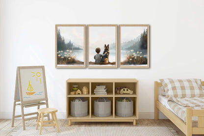 German Shepherd Nursery Art, GSD Print, Boy & Dog Decor - WildfieldPrints
