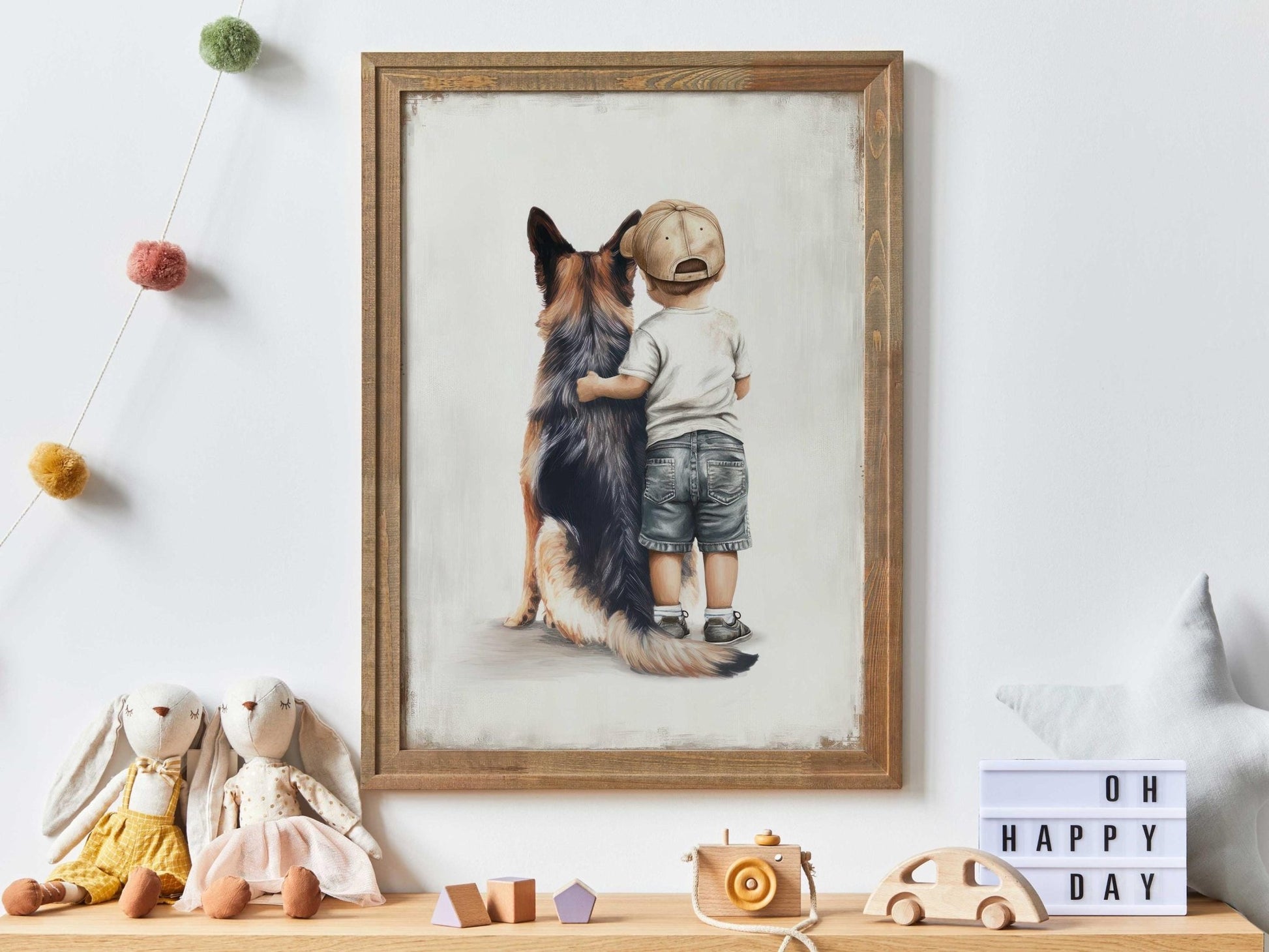 German Shepherd Nursery Decor, Boy and Dog Portrait, Kids Wall Art - WildfieldPrints