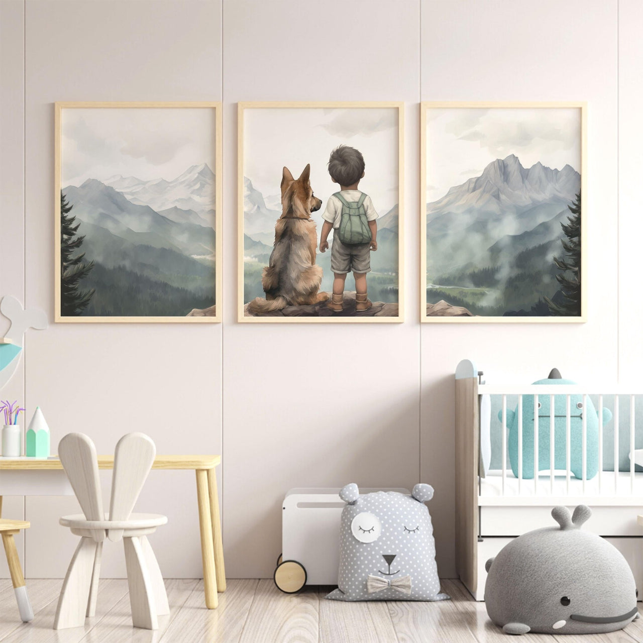 German Shepherd Wall Art – Dog Boys Room Print • Set of 3
