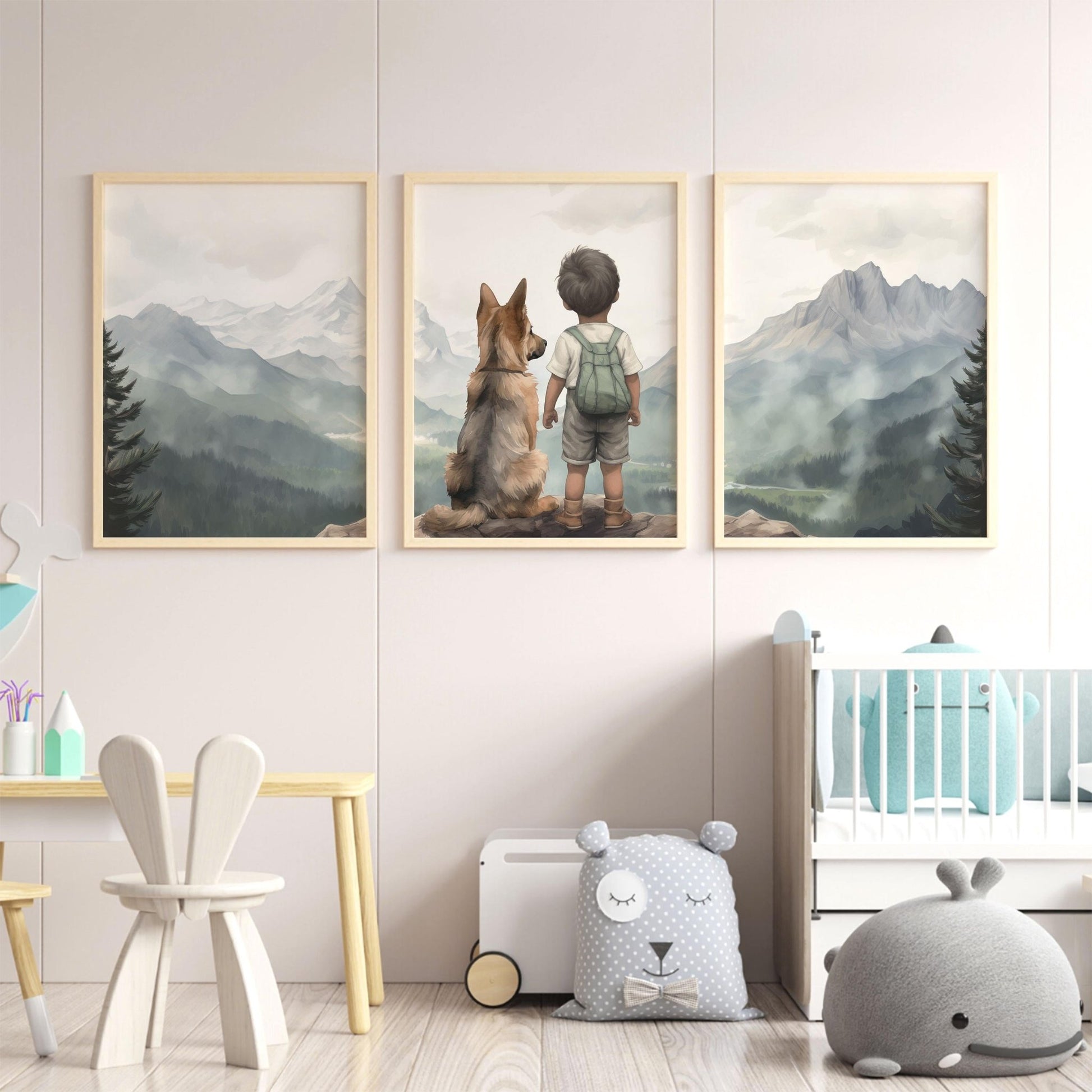 German Shepherd Nursery Decor, Boy and German Shepherd Dog, Dog Nursery Decor, Set of 3, Dog Nursery Print Set, PRINTABLE Boy & Dog Wall Art - My Store