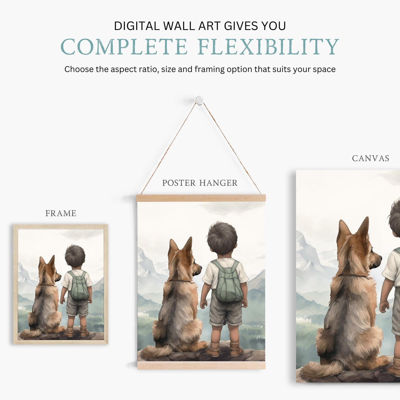 German Shepherd Wall Art – Dog Boys Room Print • Set of 3
