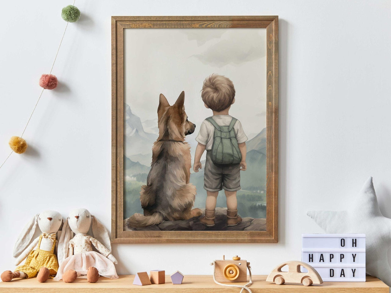 German Shepherd and Boy Print – Dog Nursery Wall Decor