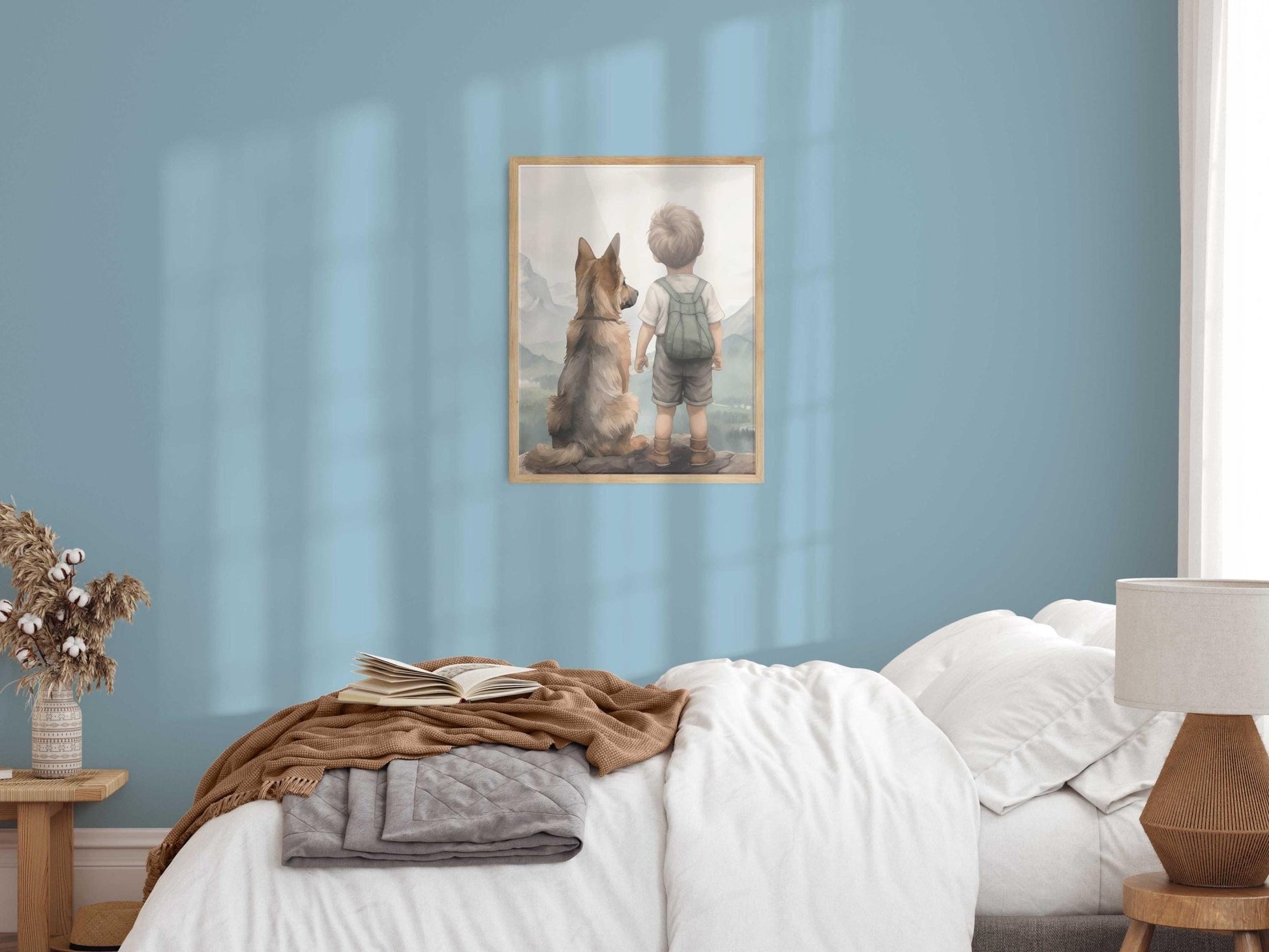 German Shepherd Nursery Decor, Boy & Dog Art, Cute Puppy Prints - WildfieldPrints