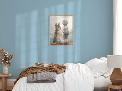German Shepherd Nursery Decor, Boy & Dog Art, Cute Puppy Prints - WildfieldPrints