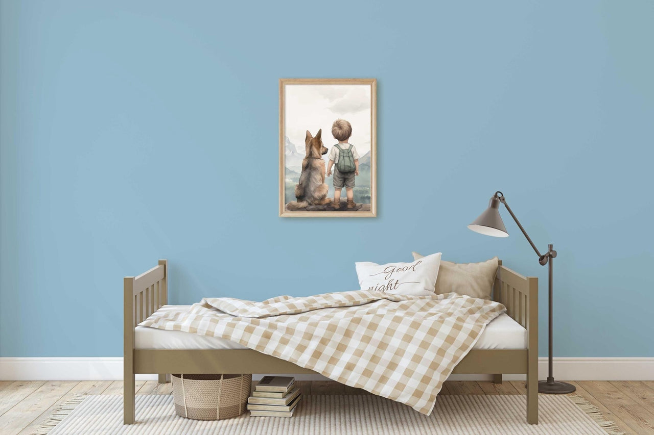 German Shepherd and Boy Print – Dog Nursery Wall Decor