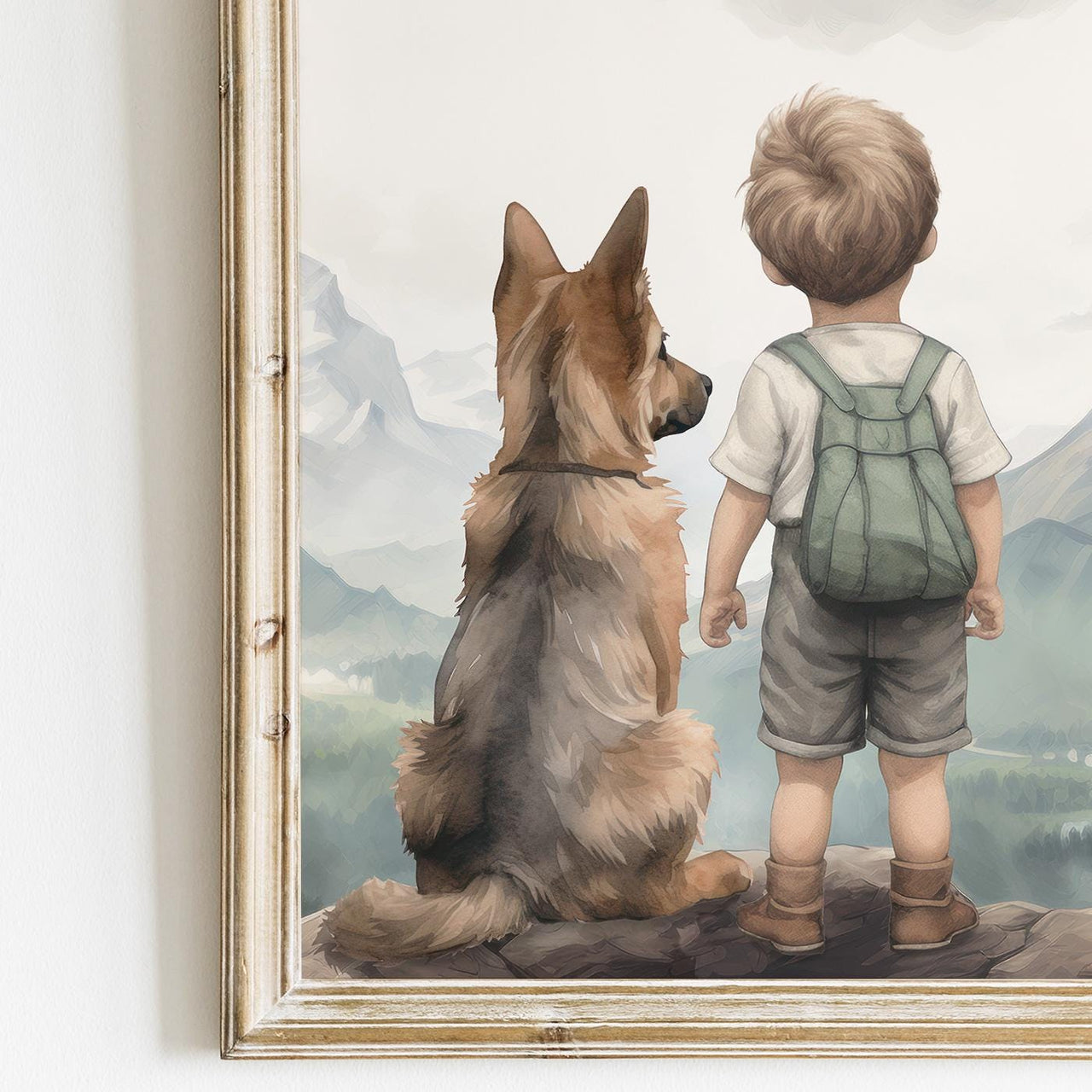German Shepherd and Boy Print – Dog Nursery Wall Decor