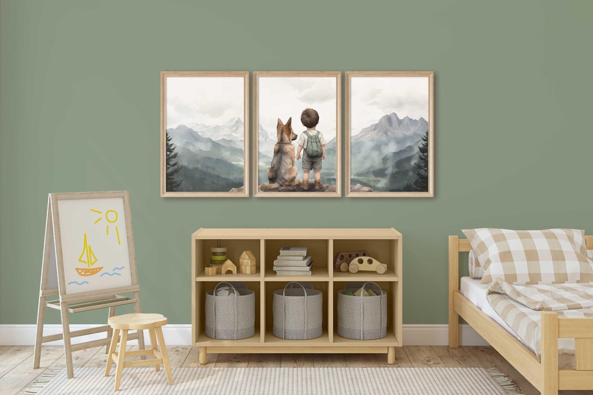 German Shepherd Nursery Decor, Boy & Dog Painting, Puppy Wall Art - WildfieldPrints