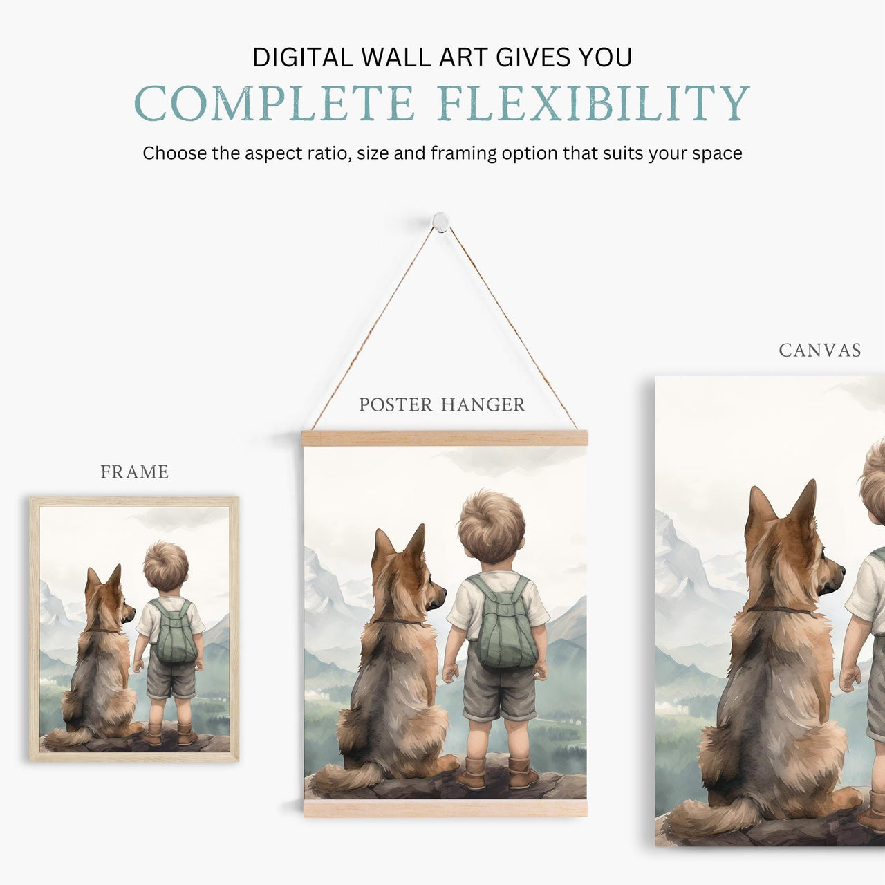 German Shepherd Wall Art – Dog Nursery Print for Boys • Set of 3