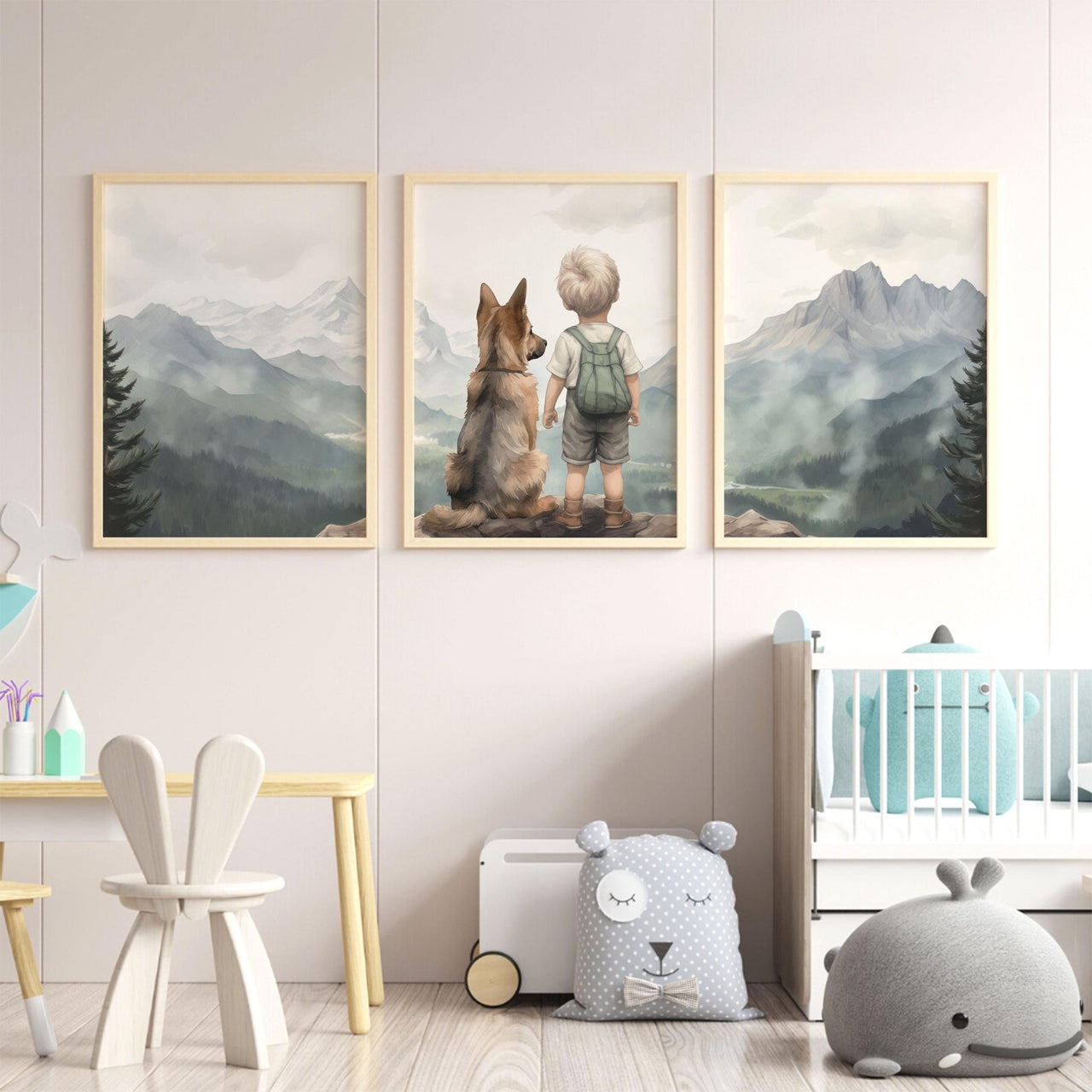 German Shepherd Wall Art – Dog Boys Room Print • Set of 3