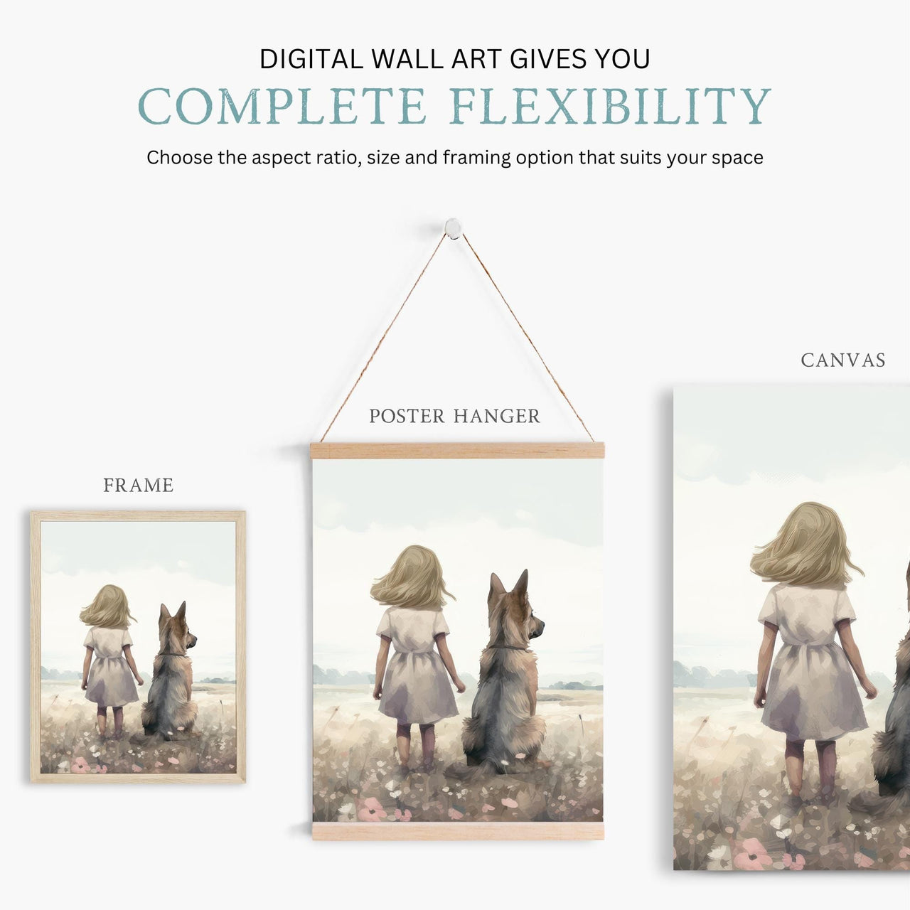 German Shepherd Wall Art – Dog Nursery Print for Kids Room • Set of 3